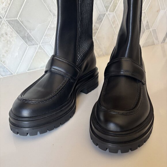 Gianvito Rossi Size 36/6 Black Calfskin Pull On Ankle Boot Lug Sole Eco Stretch - Picture 2 of 12